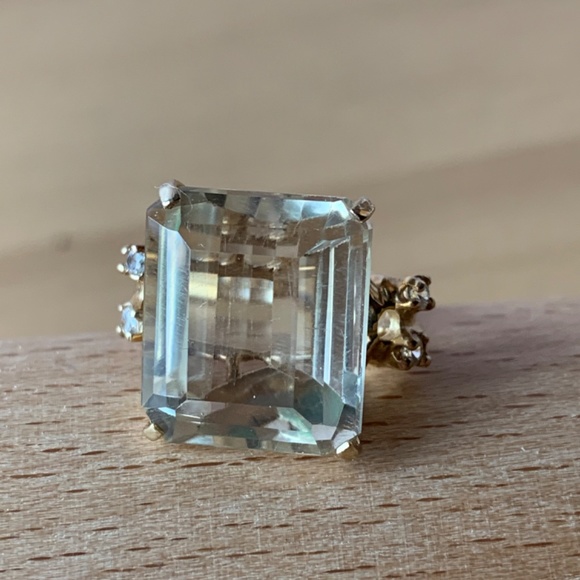 VINTAGE 14K YELLOW GLD HUGE EMERALD STEP CUT LEMON CITRINE QUARTZ RING STATEMENT - Picture 13 of 16